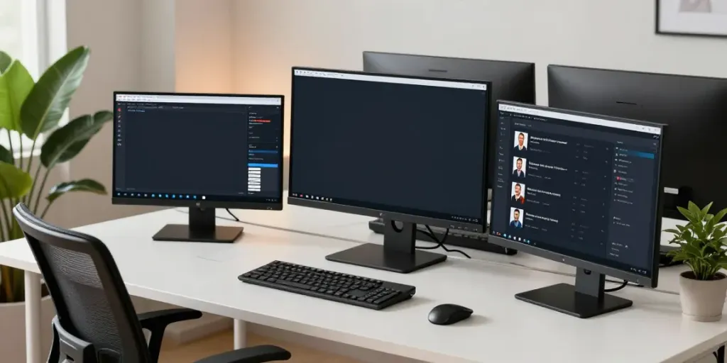 Plateforme de marketing d’influence avec un bureau moderne et des outils de développement digital.